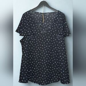 Torrid Black Confetti Print V-Neck Blouse Size 3